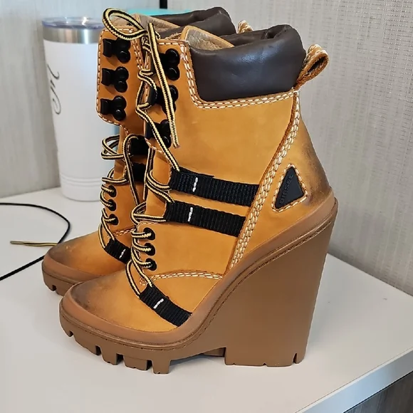 Diesel Shoes Diesel Tan And Black Wedge Combat Boots Poshmark